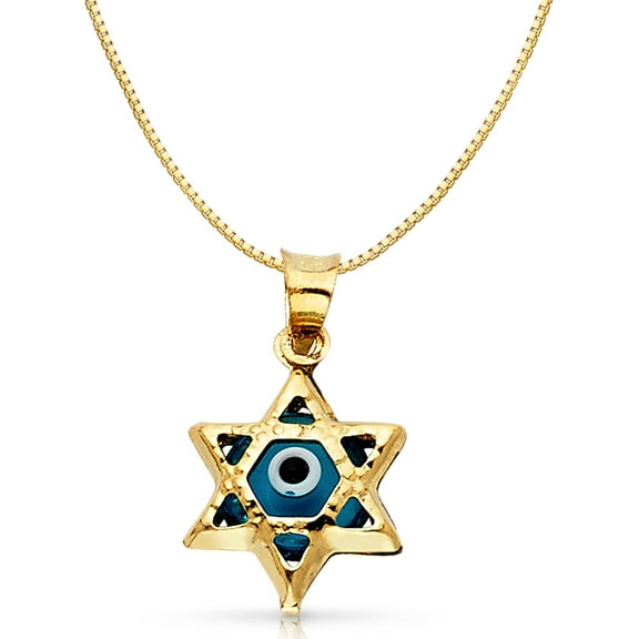 Ioka-14K Yellow Gold Evil Eye Star Charm Pendant with 0.8mm Box Chain Necklace - 24"