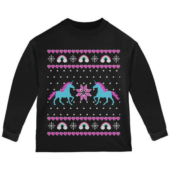 Old Glory Toddler Unicorn Rainbow Ugly Christmas Sweater Long Sleeve T Shirt