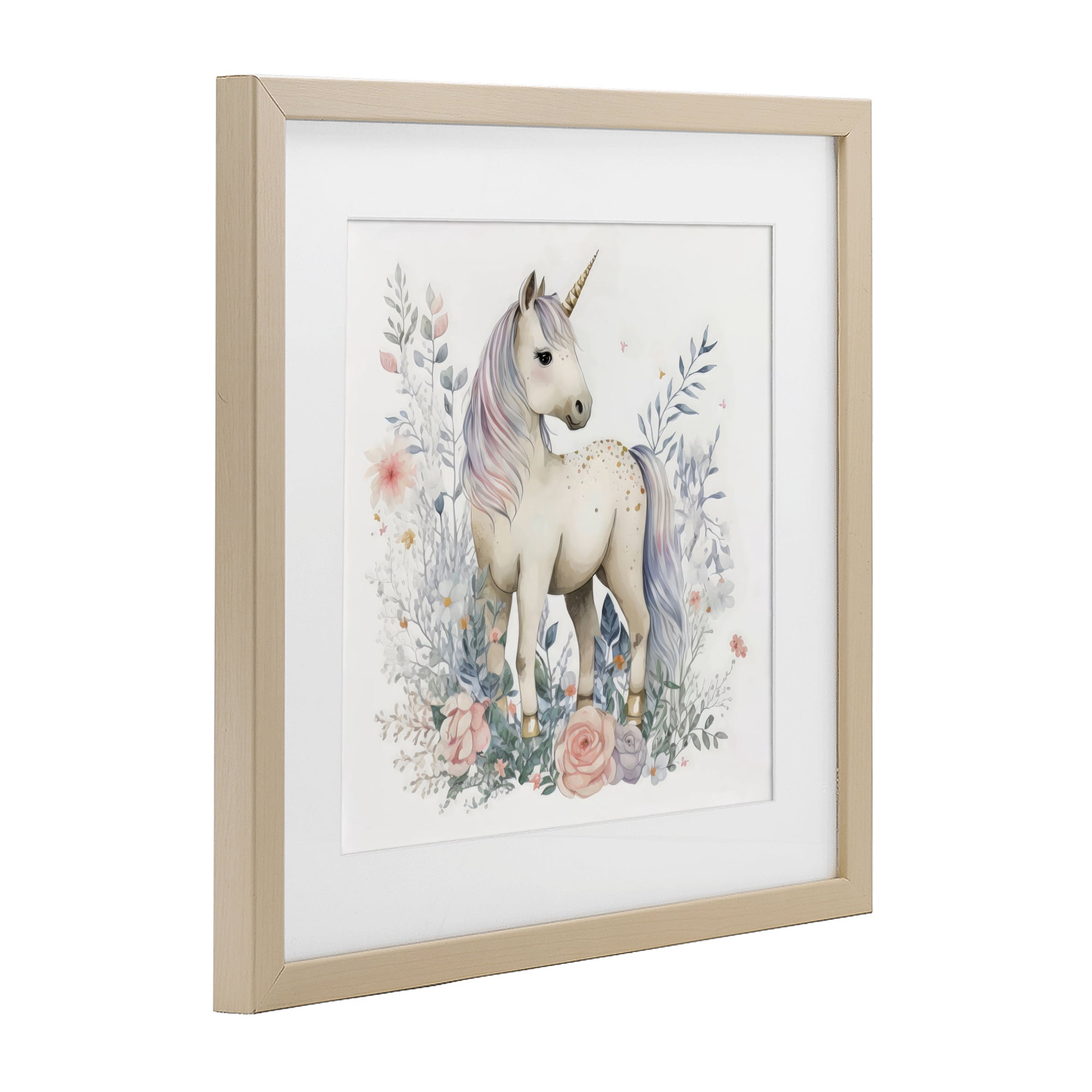 Stupell Industries Unicorn in Delicate Floral Forest Birch Framed Print Under Glass, design by Creative Studio