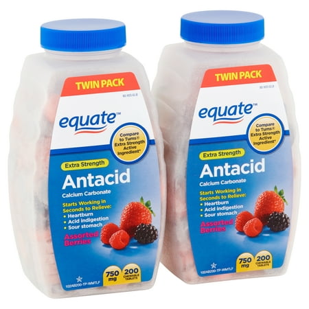 Equate Extra Strength Antacid Assorted Berries Chewable Tablets, 750 mg, 200 Count, 2 (Best Over The Counter Antacid Medicine)