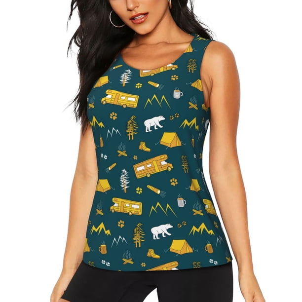 Fotbe Camping Blusas Sin Mangas para Mujer – Estilo Casual, Corte Suelto, Slim-Fit, Cuello Redondo Deportivo, Tops de Verano para Gimnasio y Yoga-Medium