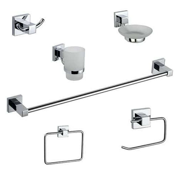 Juego De Baño Alfa 6 piezas Acero Inoxidable Cromado Cuadrado De Lujo