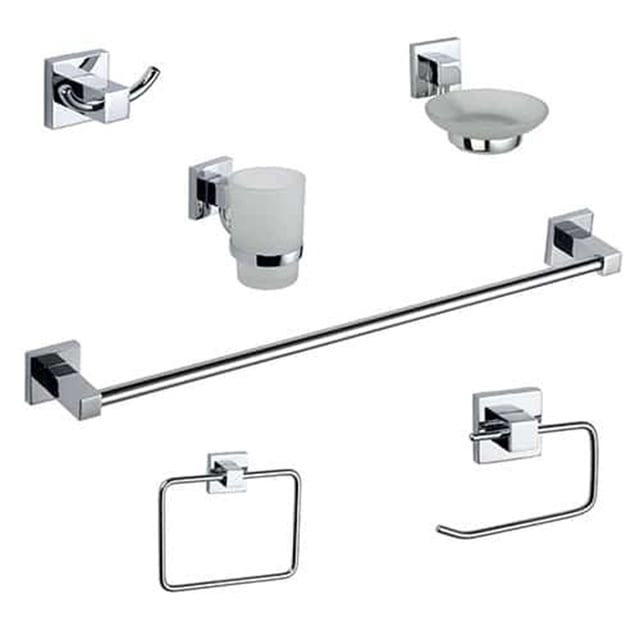 Juego De Baño Alfa 6 piezas Acero Inoxidable Cromado Cuadrado De Lujo