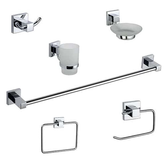 Juego De Baño Alfa 6 piezas Acero Inoxidable Cromado Cuadrado De Lujo