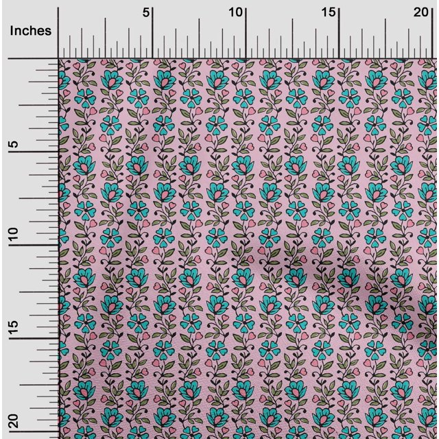 oneOone Cotton Poplin Fabric Leaves & Floral Block Printed Craft Fabric BTY 56 Inch Wide