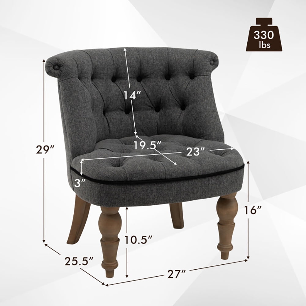 Finihen Upholstered Armless Chair, Set of 2 Upholstered Armless Slipper Chairs with Beech Wood Legs, for Living Room, Bedroom, Gray