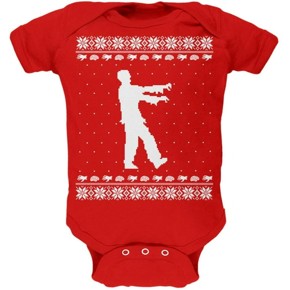 Big Zombie Ugly XMAS Sweater Red Soft Baby One Piece - 12-18 months