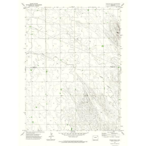 Topographical Map - Fiddler Peak Colorado Quad - USGS 1971 - Vintage Wall Art