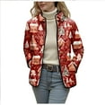 thumbnail image 4 of felwors Women's Christmas Quilted Jacket with Snowmen Christmas Trees Print, Snap Button Front Fall Winter Coat Red, XXXXL, 4 of 8