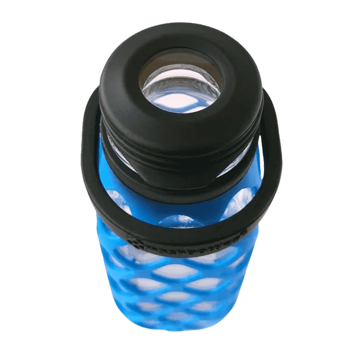 Meshbottle with Glass Top - French Blue - Plastic-free, BPA-free, Phthalate-free Glass Water Bottle - 16 oz