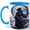 Blue, variant on Moon Samurai Coffee Mug, Japanese Warrior Mug, Fantasy Japan Birthday Christmas Gift for Men, Full Moon Katana Cherry Blossom Art, 11 oz White Ceramic Coffee Cup