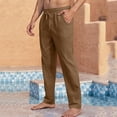 thumbnail image 2 of Linen Casual Trousers for Men, Drawstring Elastic Waist Straight Leg Trousers, Comfy Breathable for Daily Wear, 2 of 8