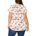 thumbnail image 3 of MODA NOVA Juniors Plus Size Retro Floral V Neck Tiered Short Sleeve Blouse Pink White 4X, 3 of 6