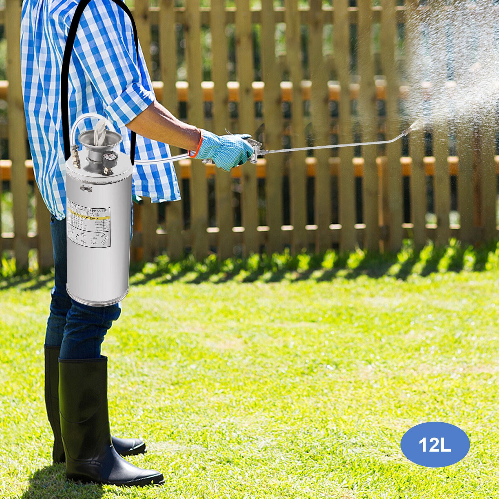 DENEST 3.5 Gal Stainless Steel Sprayer w/ Pressure Gauge& Safety Valve