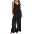thumbnail image 1 of Plebaso Women's V Neck Sleeveless Jumpsuits Loose Spaghetti Strap Casual Wide Leg Rompers with Pockets, 1 of 7