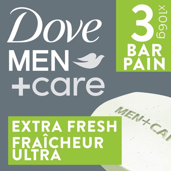 Dove Men+Care Extra Fresh Bar Soap for refreshed skin Hand & Body & Face & Shave soap bar with ¼ moisturizing cream (3 Bars)