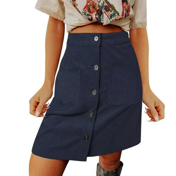 Yoodem Skirts for Women Satin Skirt Womens Corduroy Skirts Fall Winter High Waist Button Down a Line Short Mini Skirt with Pockets Sequin Skirt Navy 3XL