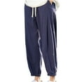thumbnail image 2 of UVEASISHA Mens Cropped Linen Pants Big and Tall Casual Beach Pants Pleated Loose Tapered Pants Elastic Ankle Cuffs Drawstring Waist Summer Pants Dark Blue 3XL, 2 of 5