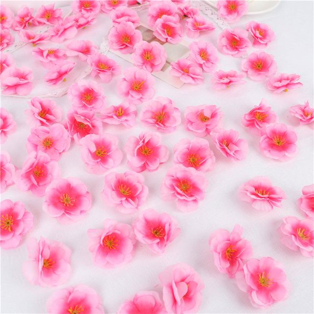 100pcs Artificial Cherry Blossom Heads Fake Cherry Blossom Fake Cherry Blossom Heads Faux Cherry Blossom Petals Wedding Party Wall Decor Valentine's Day Decoration DIY Accessories