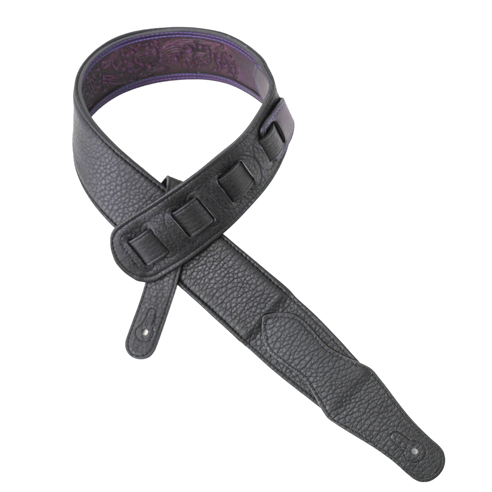 Purple Leather Padded Guitar Strap with Traditional Sheridan Tooling Walker & Williams LID-06