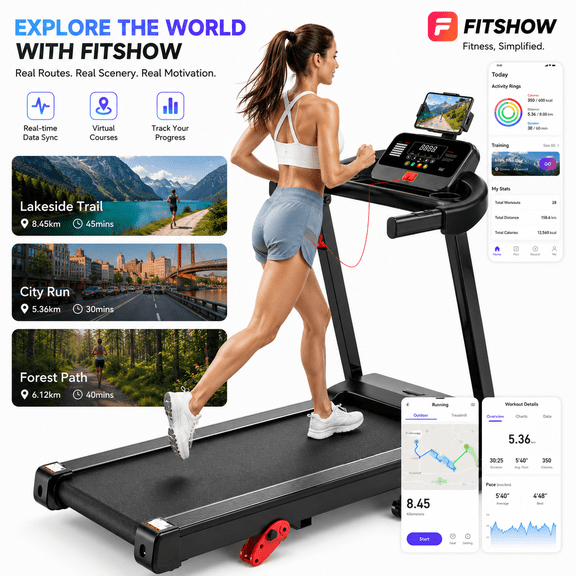 Foldable 3.6HP Treadmill for Home, Jogging Walking Treadmill with Incline, Electric Treadmill 330LBS Weight Capacity, 7.5MPH Speed, 5-Layer Deck with 6 Cushions,APP Control,360° Phone/Tablet Holder