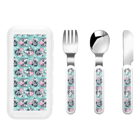 

Zeuib Bubble Cat Cute Print 3 Pieces Children Fork Spoon Knife Set with Travel Case for Lunch Box Stainless Steel Kids Silverware Flatware Set Kids Utensil Set for School (Fork Spoon Knife)