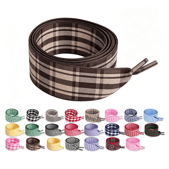 TUWAFE Flat Gingham Shoe Laces,25Mm Wide Plaid Shoe Laces for Women Sneakers 2 Pair Checkered Shoe Laces