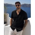 thumbnail image 3 of Men's Short Sleeve Button Down Shirt, Vertical Textured Stripe Casual Summer Beach Shirt, Lightweight Breathable Fashion Top with Front Pocket Black M, 3 of 7