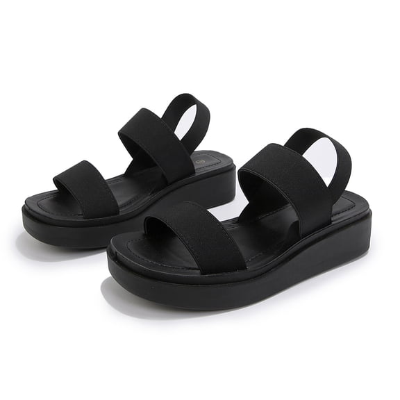 Pennysue Women's Platform Wedges Sandals Black Elastic Ankle Strap Sandals 8M