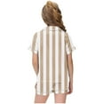thumbnail image 6 of Odeerbi 2-12 Years Toddler Boys Girls Summer Satin Pajamas Notched Lapel Short Sleeve Shirts Shorts Set Soft Loungewear Striped Sleepwear Two-piece Pajama Sets Toddler Boys Girls Clothes, 6 of 6