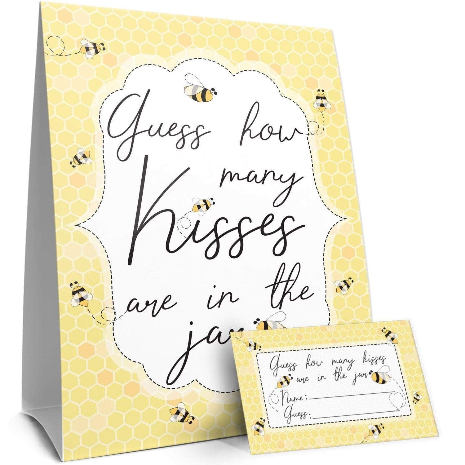 Bumble Bee How Many Kisses Game - Yellow Honeycomb - 30 Cards - Party Game - Distinctivs