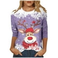 thumbnail image 1 of Haut à Col Rond Imprimé de Noël pour Femme, Décontracté, Ample, Manches 3/4, T-Shirt, Haut, 1 of 5