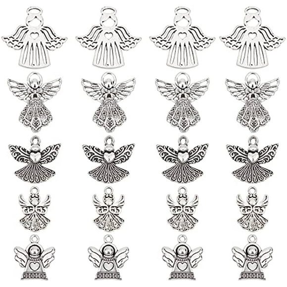 1 Box 50Pcs 5 Style Guardian Angel Charms Angel Wing Charms Bless Lucky Charm Fairy Wing Tibet