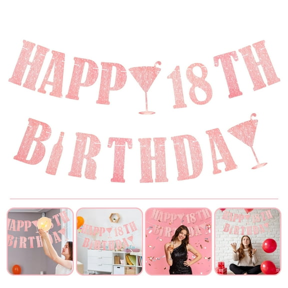 Masteelf Happy 18th Birthday Paper Banner Birthday Party Glitter Paper Banner Decoration