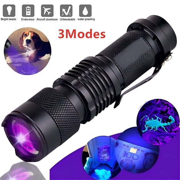HIBIBUD 1/2/3/4PCS UV Flashlight Black Light 9 LED 395nm Ultraviolet Blacklight Detector Aluminum Torch Light UV Lamp Zoomable 3 Modes