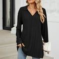 thumbnail image 5 of Diufon Pullover Tops for Women Solid Color Side Hem Split Blouses V Neck Long Sleeve Tees, 5 of 7