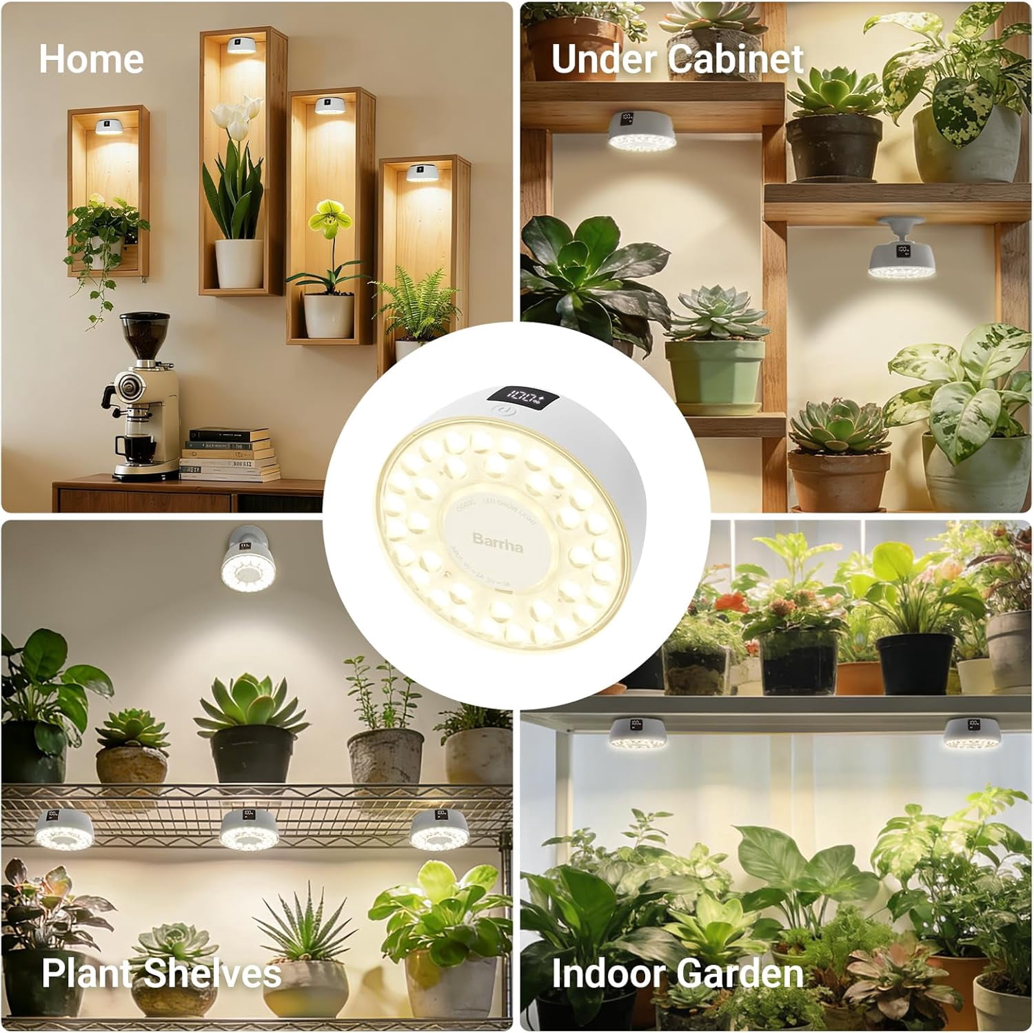 Barrina 1-Pack Orbgrow OG03C Rechargeable Puck Grow Light 4000K Cordless Full Spectrum Plant Light for Indoor Plants Magnetic & Touch Switch with Timer Small Grow Lamp for Plant Shelf White