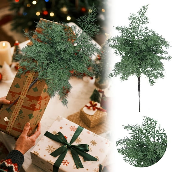 Artificial Pine Branches 1PCS Christmas Cedar Stems Artificial Cedar Branches Christmas Greenery Pine Picks for Wreath Craft DIY Home Kitchen Decorations