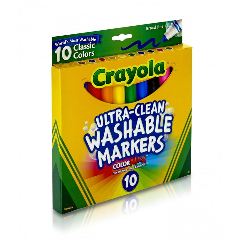 Crayola Ultra-Clean Washable Marker Set - Bold Colors, Broad Tip, Set of 10
