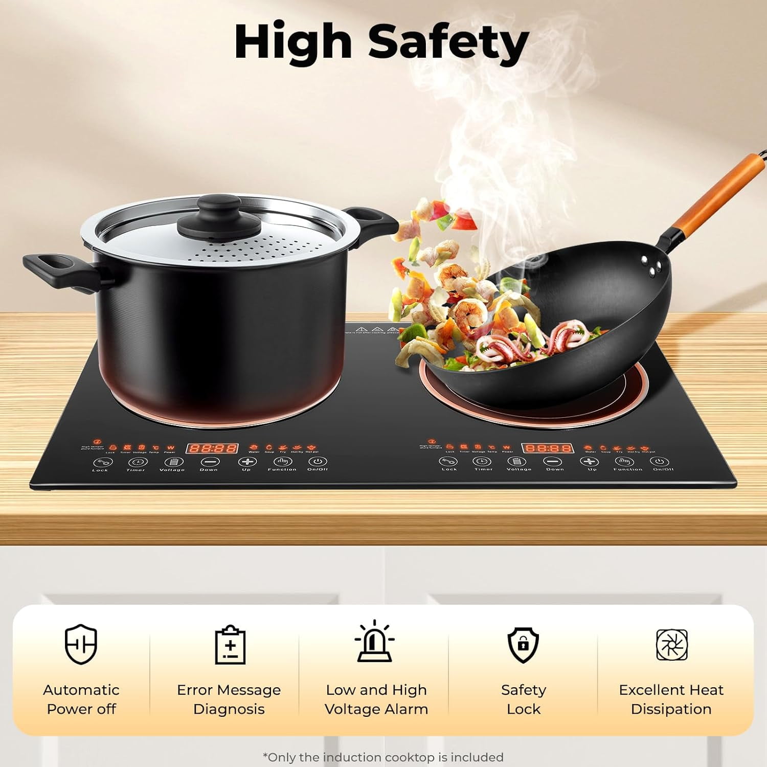 110V Induction Cooktop with 2 Burners, 1200W, Electric Induction Hot Plate with LCD Sensor Touch, Temperature Controls, Quick Heating, Easy to Clean, Black