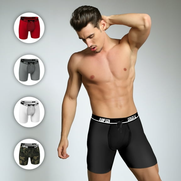 UFM Mens Polyester/Spandex 6 inch Inseam Boxer Brief Featuring UFM's Exclusive Patented Adjustable Support Pouch, Max Support, Black, 36-38 Waist