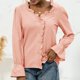 thumbnail image 2 of V cuello encaje costura superior dulce lindo ruffle TRIM camisa de manga larga color puro cómodo mujeres casual top, 2 of 6