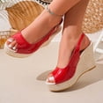 thumbnail image 4 of Miluxas Womens Evening Slingback Buckle Platform Peep Toe Wedge High Heel Pumps Shoes Red 9(42), 4 of 9