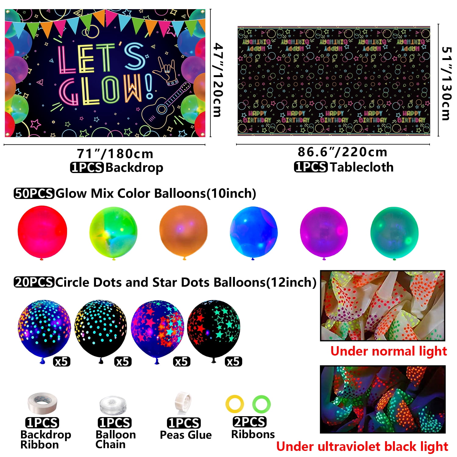 Pixhotul Decorative Glow Neon Party Supply Sets, Multicolor, 243 Count