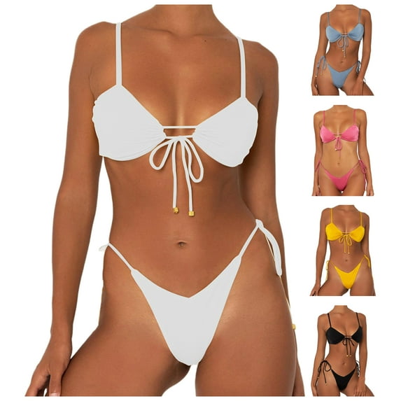 Cheers US 2Pcs/Set Womens High Cut Bikini Sets Halter Cheeky Swimsuit Deep V Neck Sexy Two Piece Bathing Suits