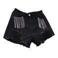thumbnail image 5 of Xixinqiwan Women Denim Short Mid Waist Frayed Raw Hem Rippped Rhinestone Tassel Jean Short Summer Trendy Outfits, 5 of 6
