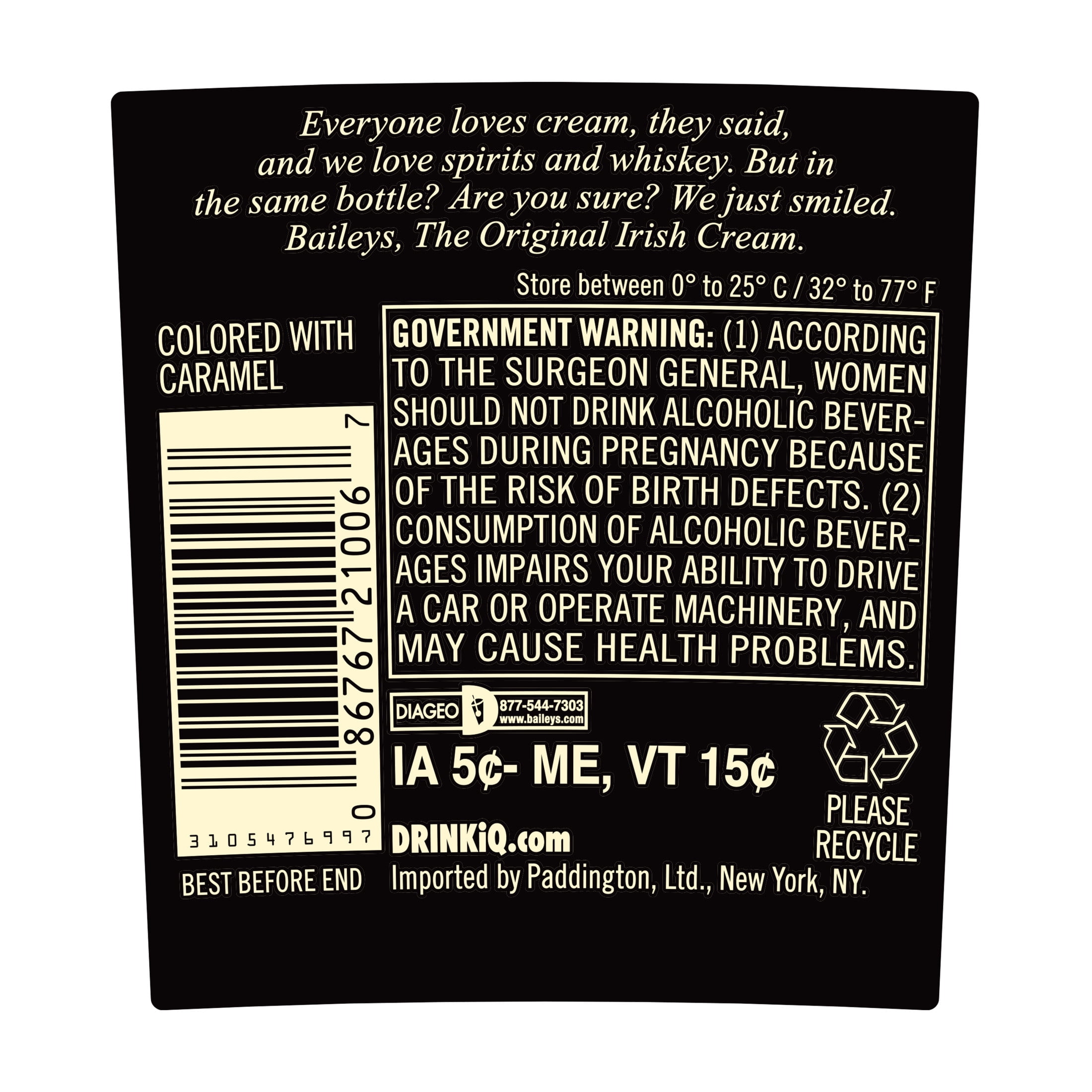 Baileys Original Irish Cream Liqueur, 750 mL, 17% ABV