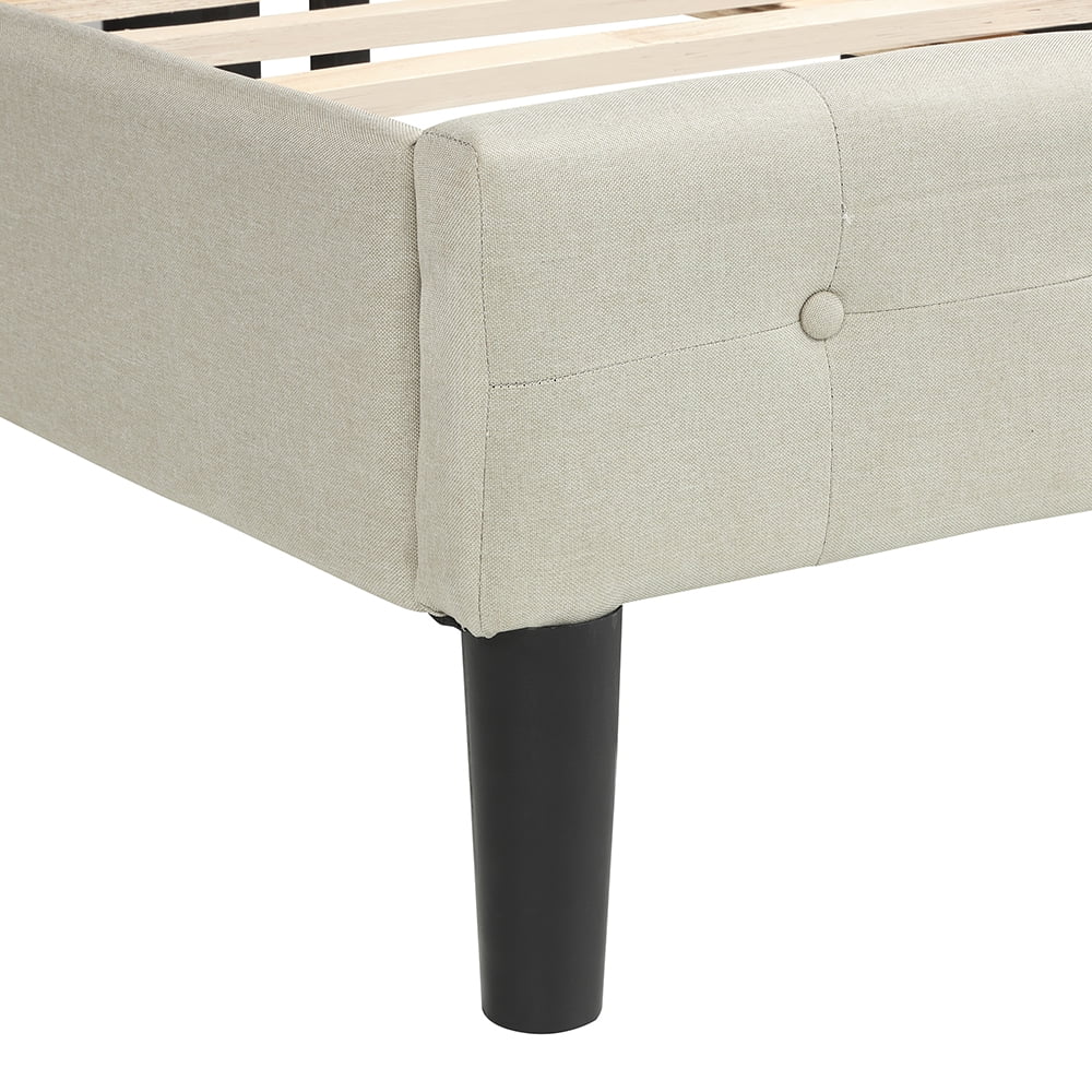 Kepooman Twin Size Upholstered Platform Bed Frame with Headboard, 79.7"L x 40.9"W x 49.2"H, Beige Kepooman Twin Size Upholstered Platform Bed Frame with Headboard, 79.7"L x 40.9"W x 49.2"H, Beige