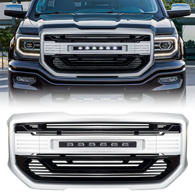 AMERICAN MODIFIED Calandre Armure pour GMC Sierra 1500 2016 à 2018, Chrome Argent