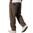 thumbnail image 2 of Mens Corduroy Straight Leg Pants Drawstring Elastic Waist Loose Casual Solid Color Sweatpants Autumn Winter Leisure Trousers with Pocket Brown XXL, 2 of 3